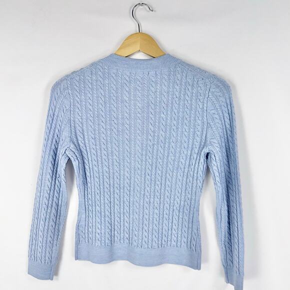 J Crew Cable Knit Crewneck Cardigan 100% Merino Wool Women's XS Blue - Picture 6 of 13